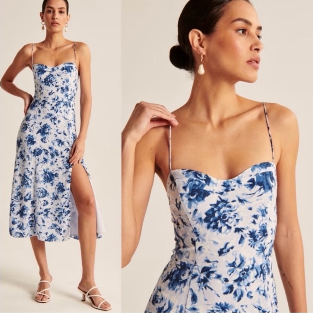 Floral Blue and White Camille midi Dress from Abercrombie
